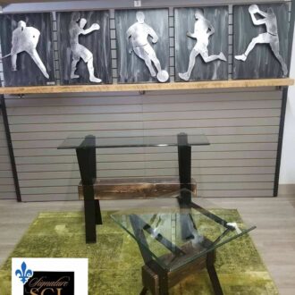 Center & side table with glass on beam