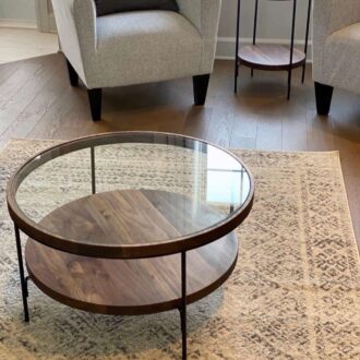 Walnut & Glass Coffee Table Set