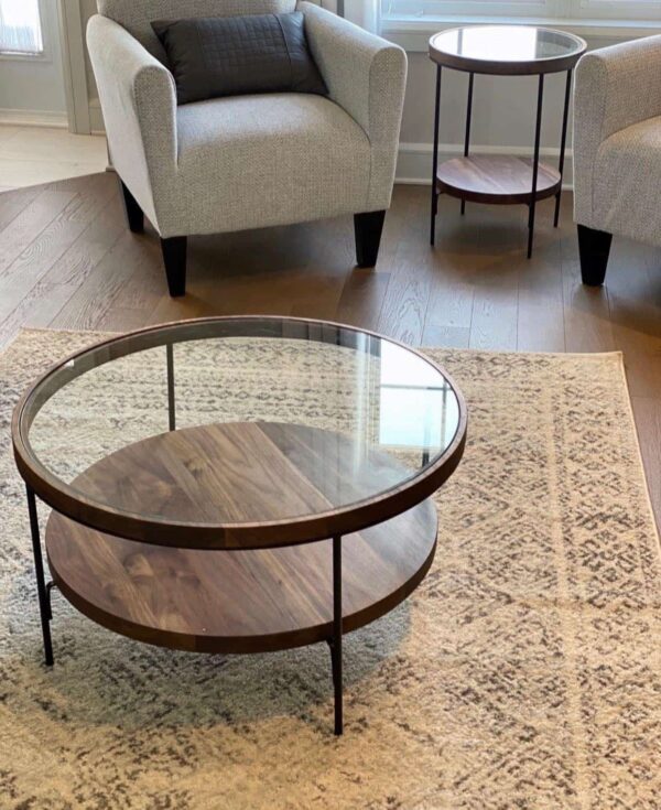 Walnut & Glass Coffee Table Set