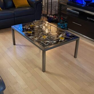 Steel Living Room Center Table with Glass