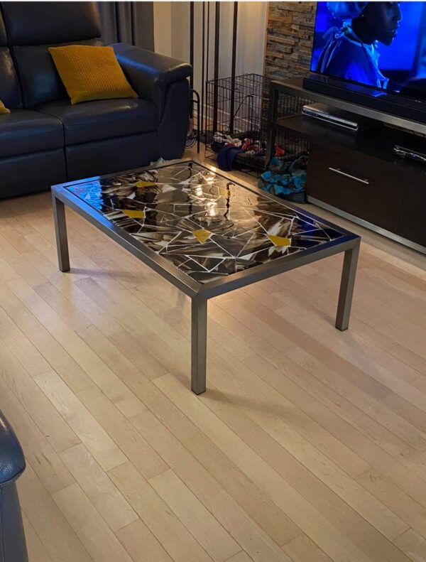 Steel Living Room Center Table with Glass