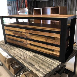 TV stand Walnut & Steel 4 drawers