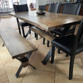 Wood & Steel Beam Table with Bench