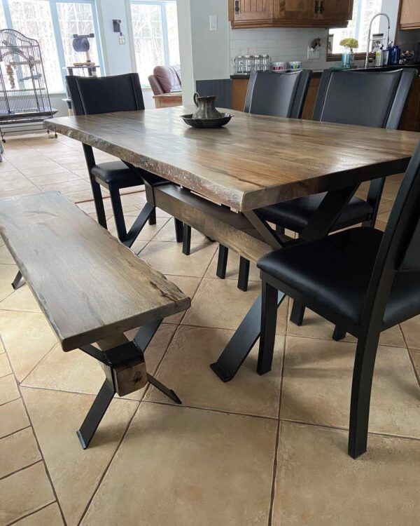 Wood & Steel Beam Table with Bench